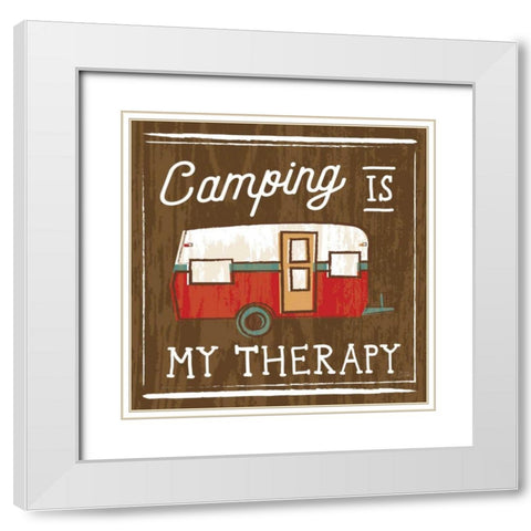 Comfy Camping IV White Modern Wood Framed Art Print with Double Matting by Averinos, Melissa