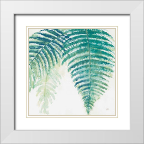 Ferns III Square Cool White Modern Wood Framed Art Print with Double Matting by Paschke, Chris