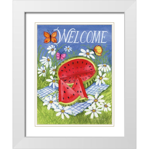 Summertime Welcome White Modern Wood Framed Art Print with Double Matting by McKenna, Kathleen Parr