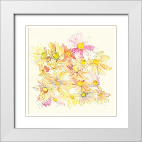 Pastel Garden Daisies White Modern Wood Framed Art Print with Double Matting by Rice, Kristy