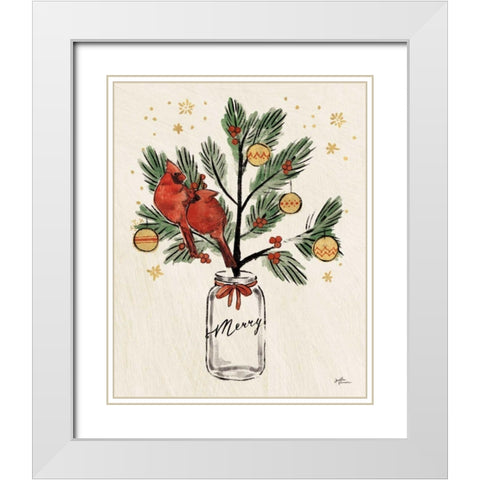 Christmas Lovebirds XIII Merry White Modern Wood Framed Art Print with Double Matting by Penner, Janelle