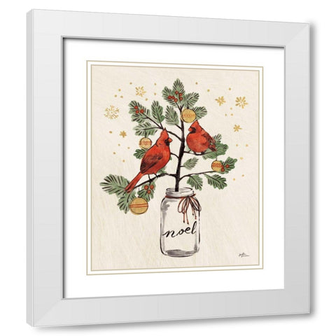 Christmas Lovebirds XIV Noel White Modern Wood Framed Art Print with Double Matting by Penner, Janelle