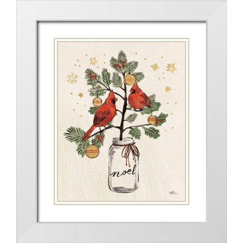 Christmas Lovebirds XIV Noel White Modern Wood Framed Art Print with Double Matting by Penner, Janelle