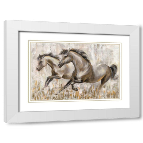 Running Horses White Modern Wood Framed Art Print with Double Matting by Vassileva, Silvia