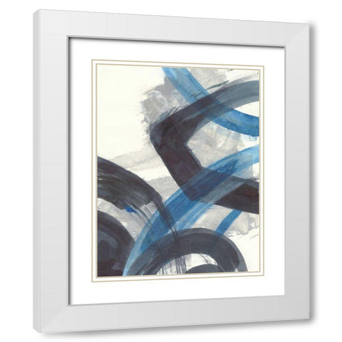 Blue Brushy Abstract I White Modern Wood Framed Art Print with Double Matting by Nai, Danhui