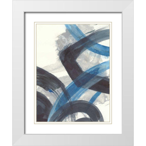 Blue Brushy Abstract I White Modern Wood Framed Art Print with Double Matting by Nai, Danhui