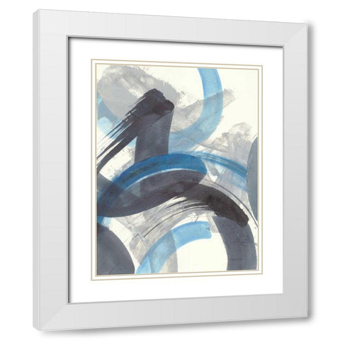 Blue Brushy Abstract II White Modern Wood Framed Art Print with Double Matting by Nai, Danhui