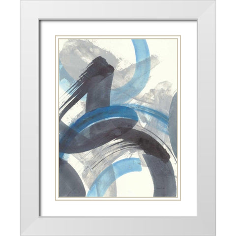 Blue Brushy Abstract II White Modern Wood Framed Art Print with Double Matting by Nai, Danhui