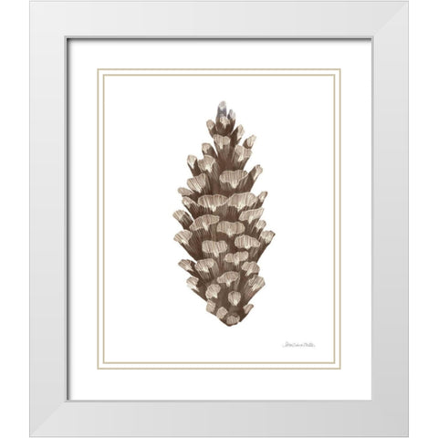 Peace and Joy Pinecone White Modern Wood Framed Art Print with Double Matting by Miller, Sara Zieve