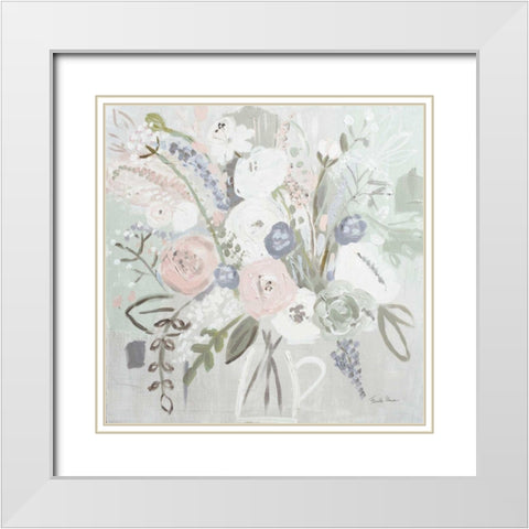 Floral Elegance Bleached White Modern Wood Framed Art Print with Double Matting by Zaman, Farida