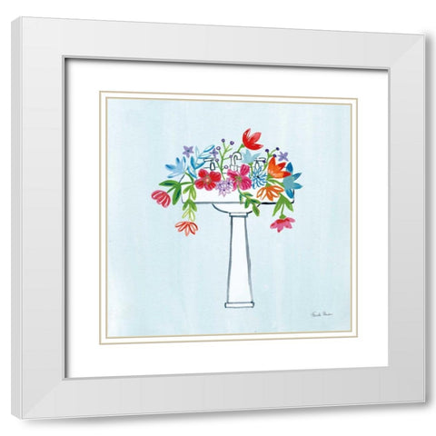 Floral Bathroom II Light Blue White Modern Wood Framed Art Print with Double Matting by Zaman, Farida