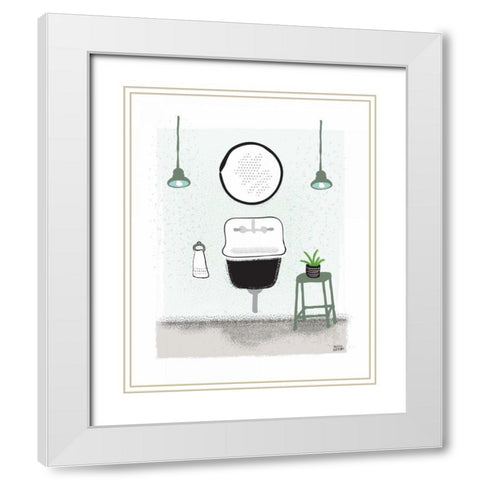 Sage Bath II White Modern Wood Framed Art Print with Double Matting by Averinos, Melissa