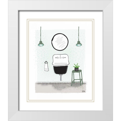 Sage Bath II White Modern Wood Framed Art Print with Double Matting by Averinos, Melissa