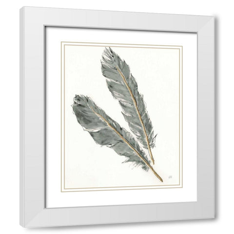 Gold Feathers III Green White Modern Wood Framed Art Print with Double Matting by Paschke, Chris