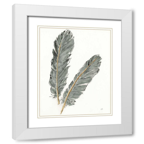 Gold Feathers IV on Grey White Modern Wood Framed Art Print with Double Matting by Paschke, Chris