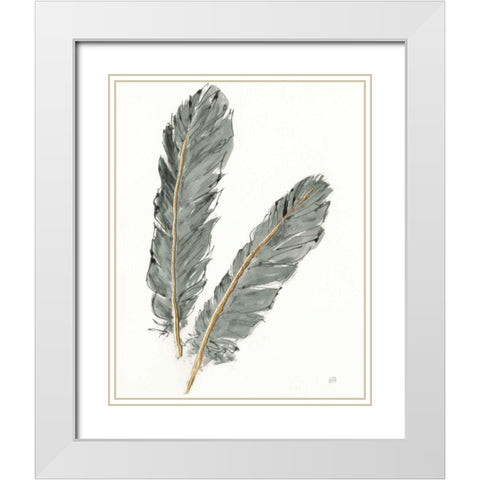 Gold Feathers IV on Grey White Modern Wood Framed Art Print with Double Matting by Paschke, Chris