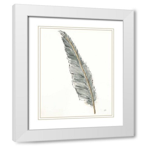 Gold Feathers VI Green White Modern Wood Framed Art Print with Double Matting by Paschke, Chris