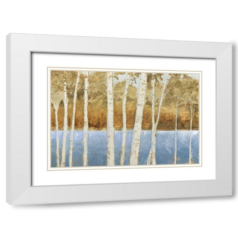 Lakeside Birches White Modern Wood Framed Art Print with Double Matting by Wiens, James