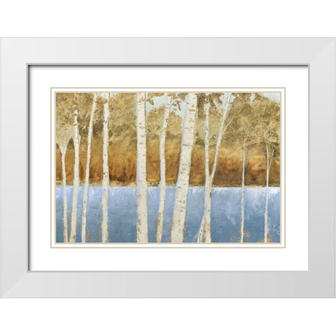Lakeside Birches White Modern Wood Framed Art Print with Double Matting by Wiens, James