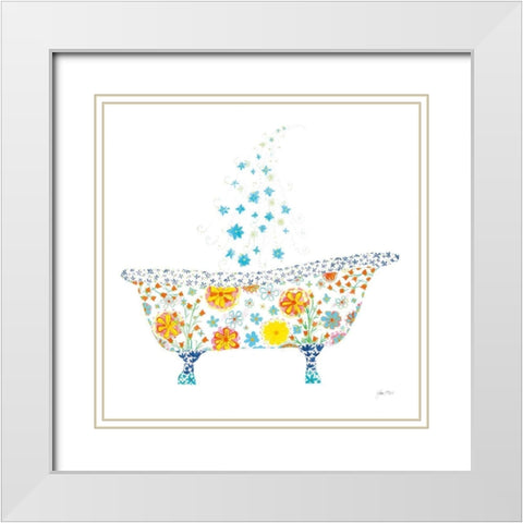 Flower Garden Tub White Modern Wood Framed Art Print with Double Matting by Davis, Joan E.
