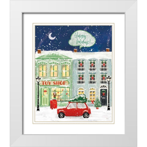 Hometown Holiday III White Modern Wood Framed Art Print with Double Matting by Charron, Veronique