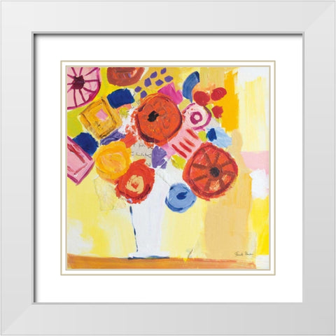 Floral Collage White Modern Wood Framed Art Print with Double Matting by Zaman, Farida
