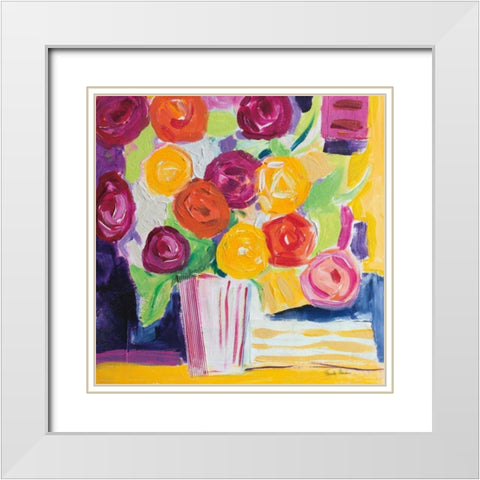 Posies White Modern Wood Framed Art Print with Double Matting by Zaman, Farida