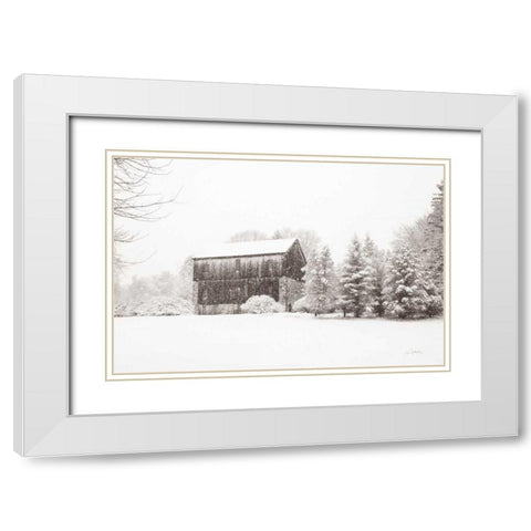 First Snow BW Crop White Modern Wood Framed Art Print with Double Matting by Aledanda