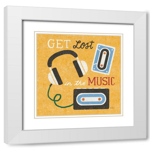 Retro Desktop Headphones v2 White Modern Wood Framed Art Print with Double Matting by Mullan, Michael