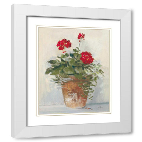 Potted Geraniums II Light White Modern Wood Framed Art Print with Double Matting by Rowan, Carol