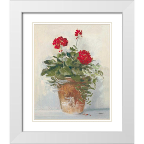 Potted Geraniums II Light White Modern Wood Framed Art Print with Double Matting by Rowan, Carol