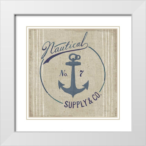 Floursack Nautical IX Burlap White Modern Wood Framed Art Print with Double Matting by Nai, Danhui