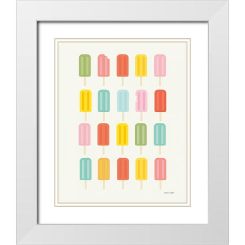 Colorful Popsicles White Modern Wood Framed Art Print with Double Matting by Kelle, Ann