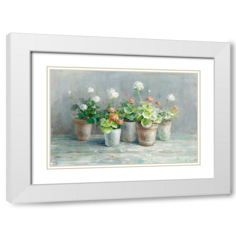 Farmhouse Geraniums White Modern Wood Framed Art Print with Double Matting by Nai, Danhui