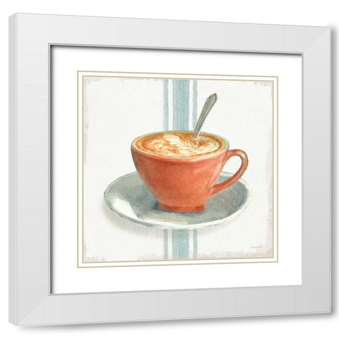 Wake Me Up Coffee III With Stripes No Cookie White Modern Wood Framed Art Print with Double Matting by Nai, Danhui