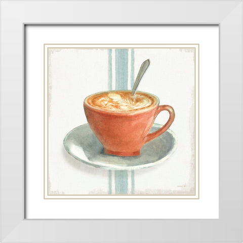 Wake Me Up Coffee III With Stripes No Cookie White Modern Wood Framed Art Print with Double Matting by Nai, Danhui