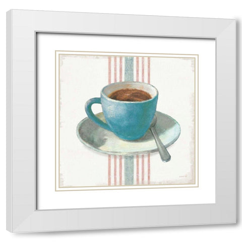 Wake Me Up Coffee IV Blue with Stripes No Cookie White Modern Wood Framed Art Print with Double Matting by Nai, Danhui