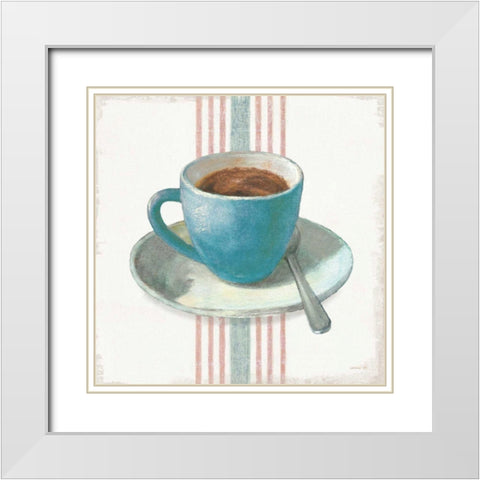 Wake Me Up Coffee IV Blue with Stripes No Cookie White Modern Wood Framed Art Print with Double Matting by Nai, Danhui