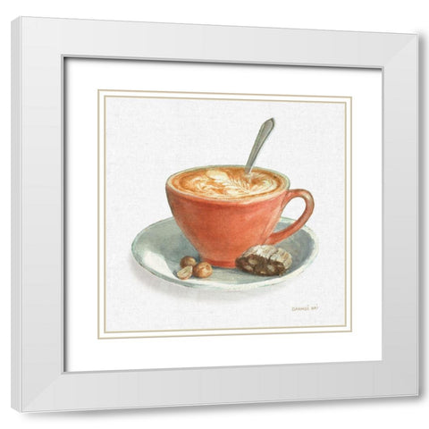 Wake Me Up Coffee III Linen White Modern Wood Framed Art Print with Double Matting by Nai, Danhui