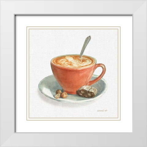 Wake Me Up Coffee III Linen White Modern Wood Framed Art Print with Double Matting by Nai, Danhui