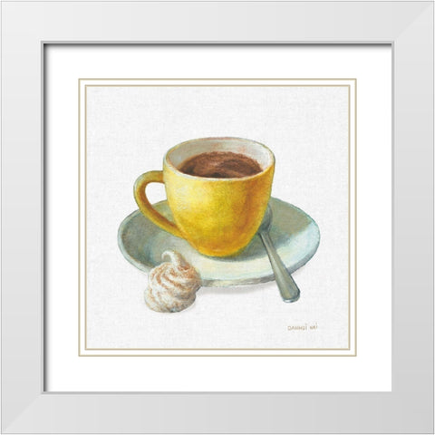 Wake Me Up Coffee IV Linen White Modern Wood Framed Art Print with Double Matting by Nai, Danhui