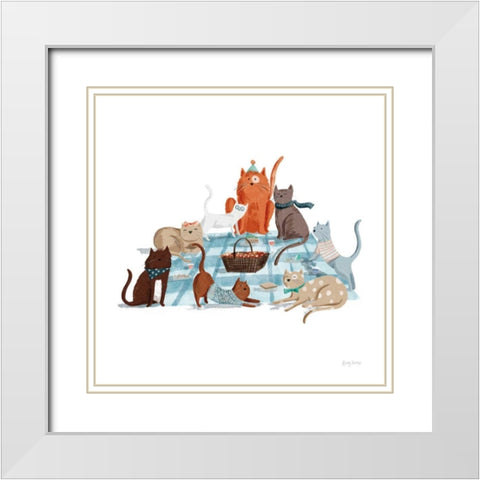 Picnic Pets Cats I White Modern Wood Framed Art Print with Double Matting by Thorns, Becky