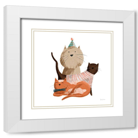 Picnic Pets Cats II White Modern Wood Framed Art Print with Double Matting by Thorns, Becky