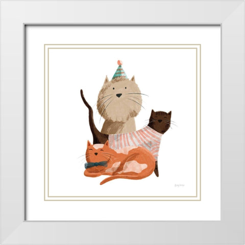 Picnic Pets Cats II White Modern Wood Framed Art Print with Double Matting by Thorns, Becky