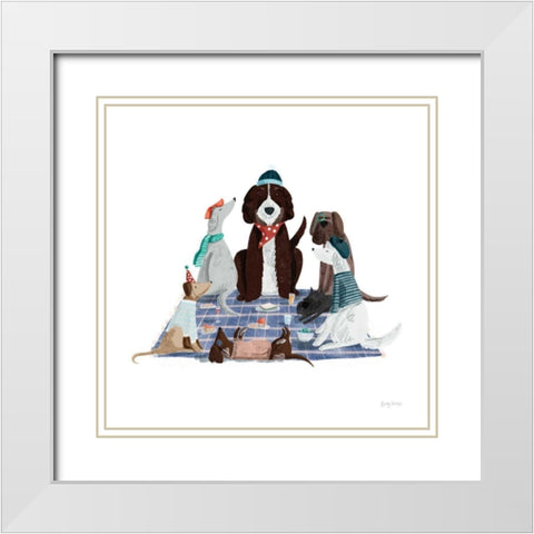 Picnic Pets Dogs I White Modern Wood Framed Art Print with Double Matting by Thorns, Becky