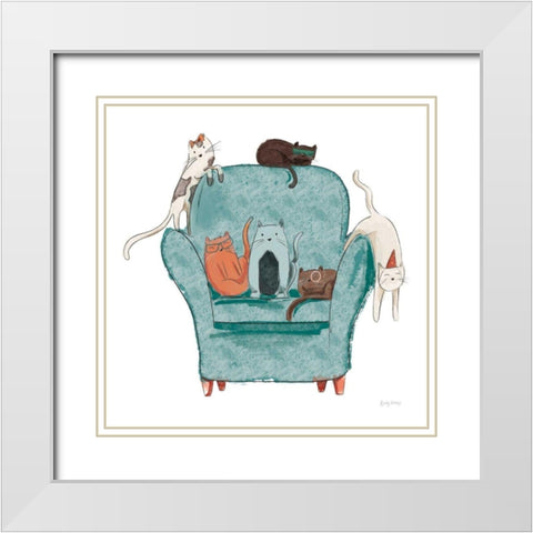 Playful Pets Cats I White Modern Wood Framed Art Print with Double Matting by Thorns, Becky