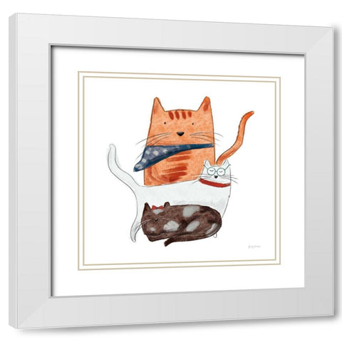 Playful Pets Cats II White Modern Wood Framed Art Print with Double Matting by Thorns, Becky