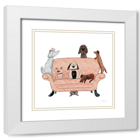 Playful Pets Dogs I White Modern Wood Framed Art Print with Double Matting by Thorns, Becky