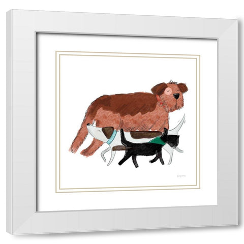 Playful Pets Dogs II White Modern Wood Framed Art Print with Double Matting by Thorns, Becky