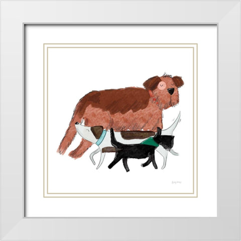 Playful Pets Dogs II White Modern Wood Framed Art Print with Double Matting by Thorns, Becky